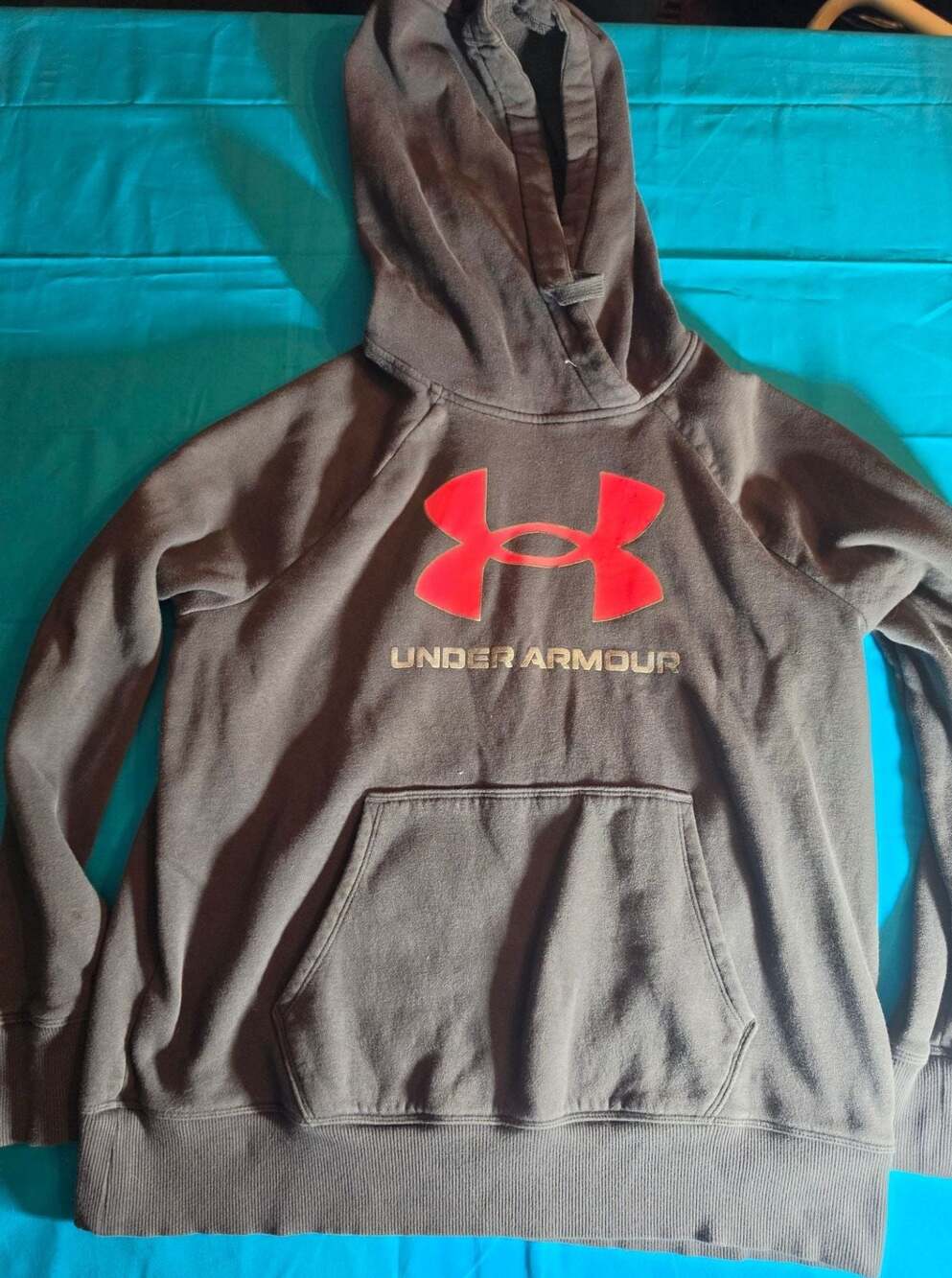 Under Armour Black Red Logo Loose Fit Hoodie Sweatshirt MD